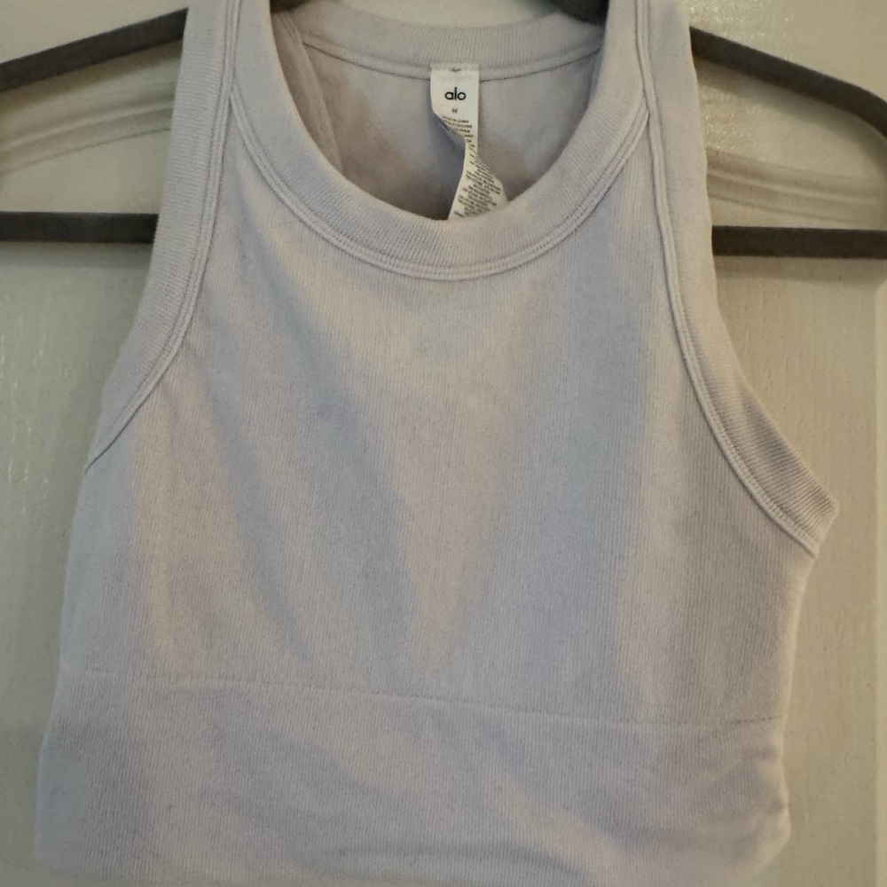 ALO Yoga Light white Ribbed High Neck Tank